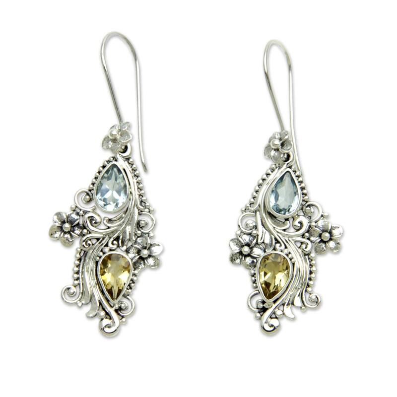 NOVICA Handmade Plumeria Sterling Silver Earrings (Indonesia) - 2.3*0.8