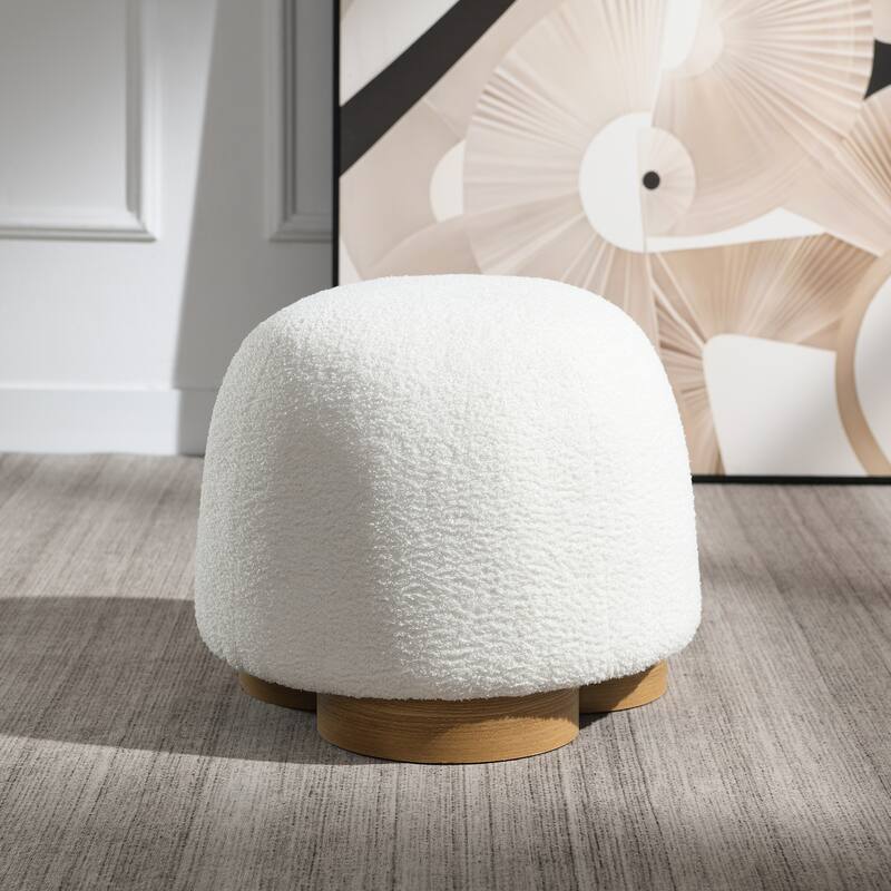 White Round Teddy Fabric Ottoman: Fully Assembled Footstool for Extra Seating