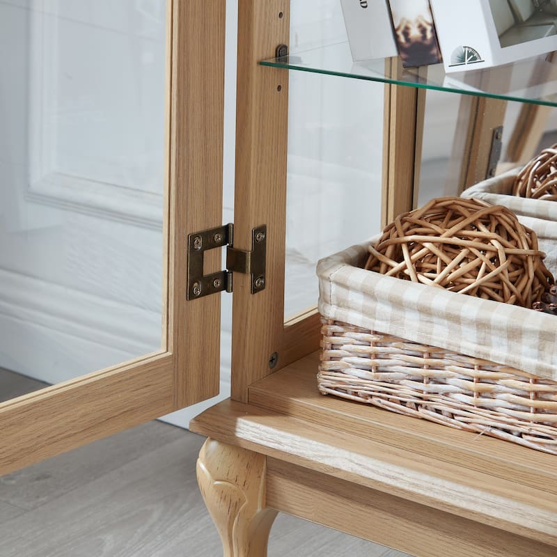 Lighted Curio Cabinet with Tempered Glass Doors, Vintage Display Cabinet with Mirrored Back and Adjustable Shelves