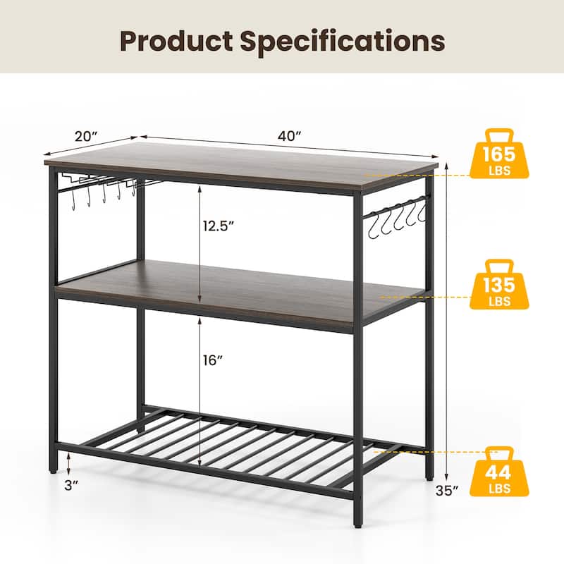 Gymax 3-Tier Kitchen Island Kitchen Shelf Wine Coffee Bar Prep Table