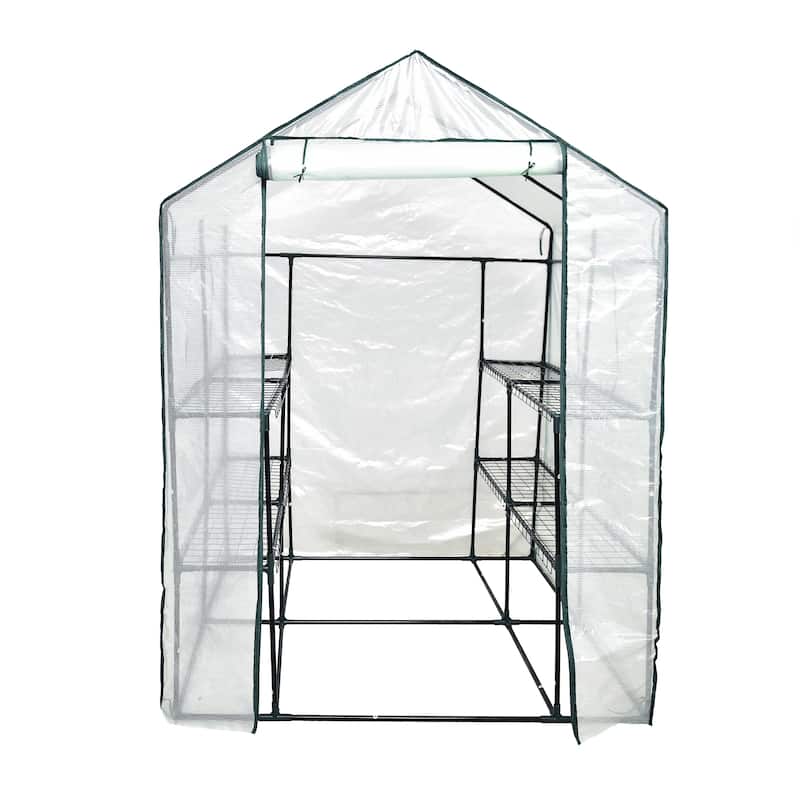 Portable Walk-in Green House , with 2 Tiers 8 Shelves Indoor and Outdoor Greenhouse for Garden/Patio/Backyard/Balcony