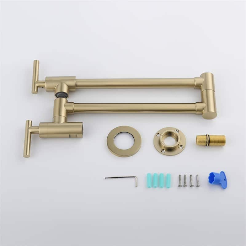 Pot Filler Faucet Wall Mount Folding Kitchen Sink Faucet Double Joint Swing Arm Articulating Commercial Double Handle Taps