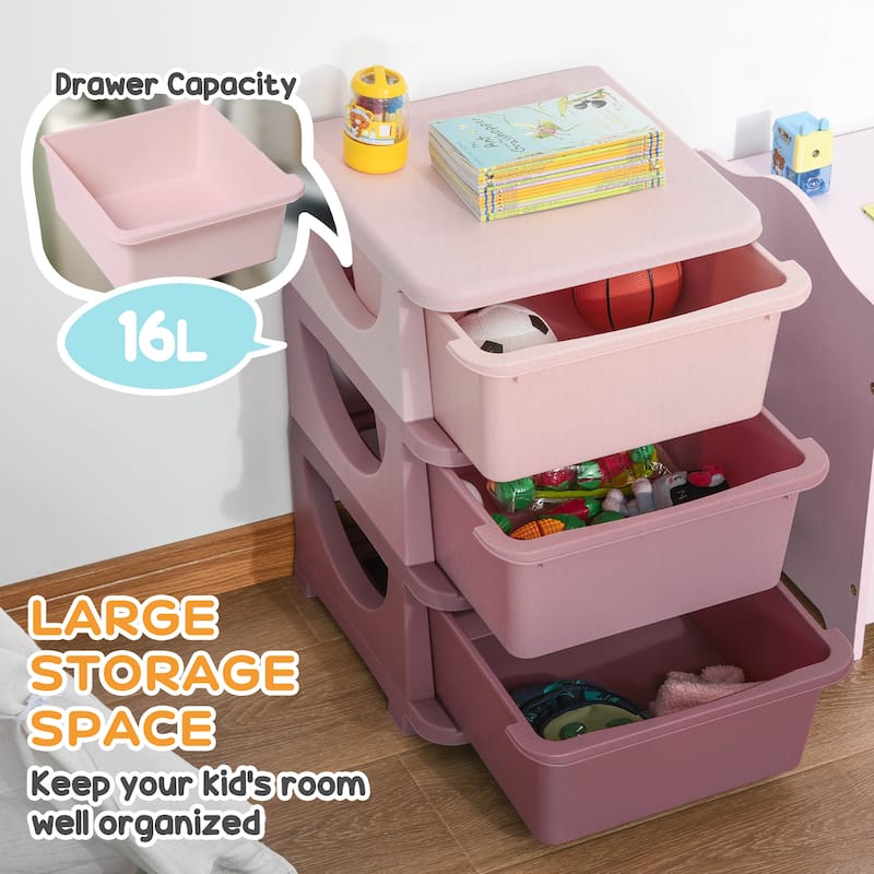 Qaba Kids Storage Unit Dresser Tower with Drawers 3 Tier Chest Toy Organizer for Bedroom Kindergarten for Boys Girls Toddlers
