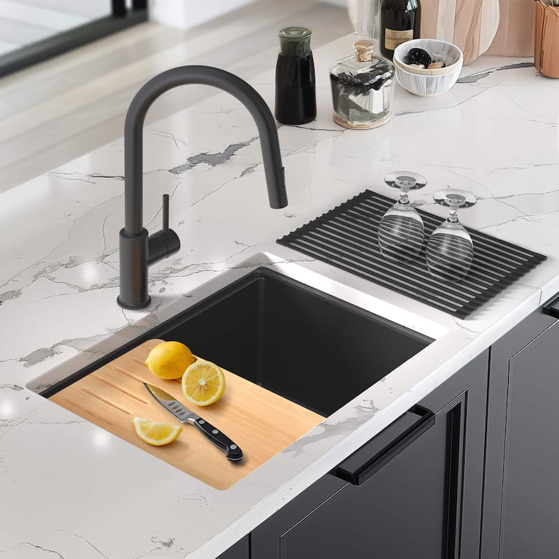 23" Undermount Workstation Single Bowl Quartz Kitchen Sink