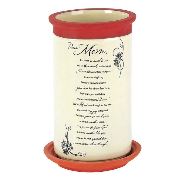 8" Brown and Black "Dear Mom" Printed Terra Cotta Planter with Tray - N/A