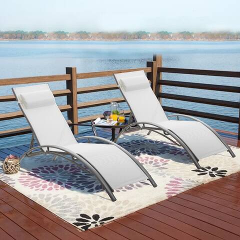 Ainfox 2 Pcs Chaise Lounge with Headrest and Armrest Outdoor Recliner Backyard Chair