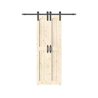 Coast Sequoia Arch Top 30in./36in./48in. x 84in. Knotty Pine Wood Unfinished Sliding Barn Door With Hardware Kit, Assembled
