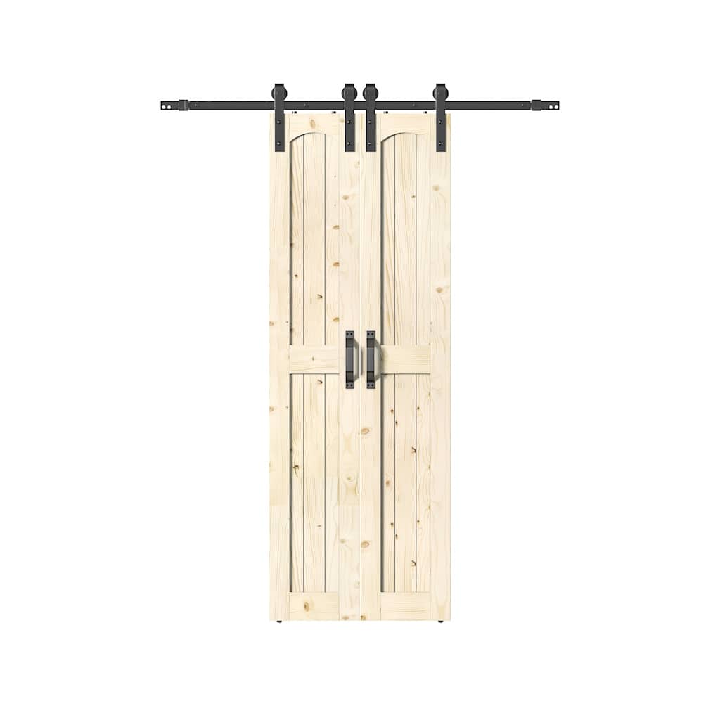 Coast Sequoia Arch Top 30in./36in./48in. x 84in. Knotty Pine Wood Unfinished Sliding Barn Door With Hardware Kit, Assembled