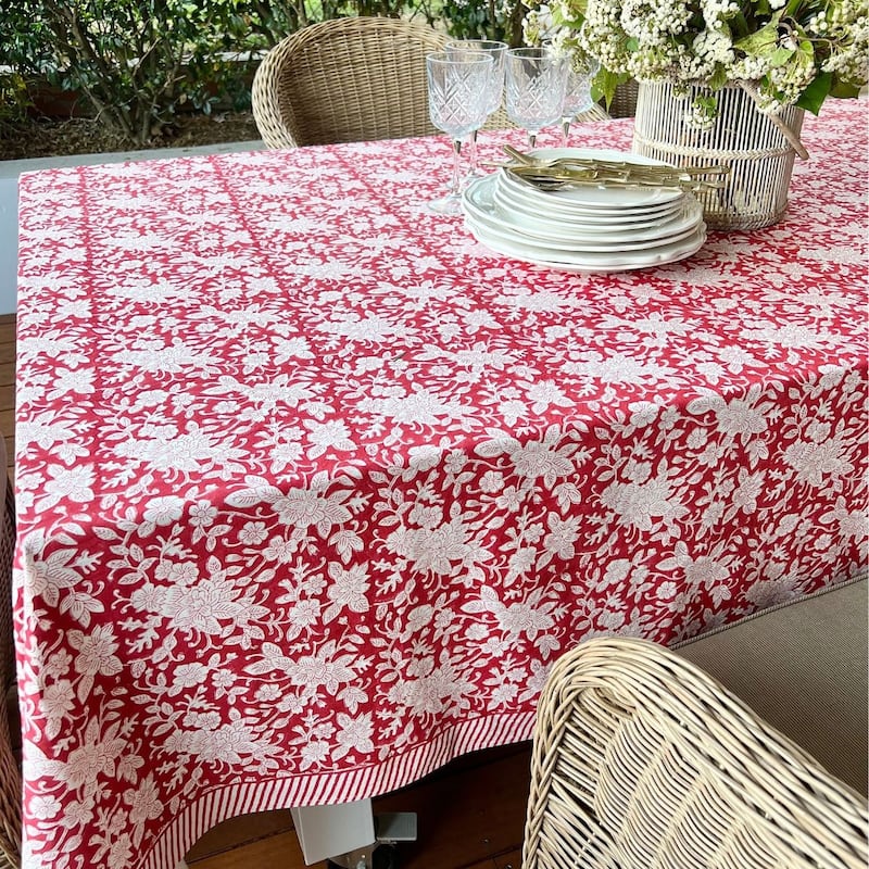 Carmen Red and White Tablecloth - 72"x135"