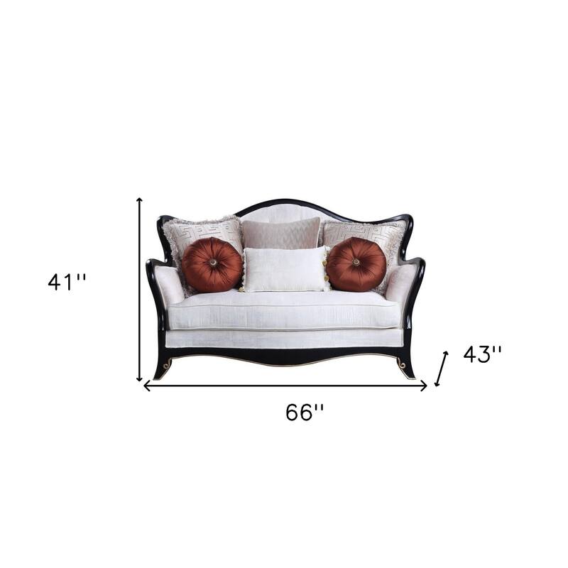 HomeRoots 66" Beige And Black Cotton Blend Loveseat and Toss Pillows
