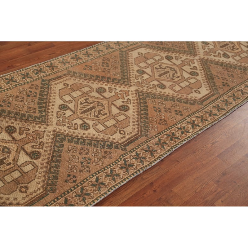 Geometric Bakhtiari Persian Runner Rug Handmade Wool Carpet - 3'4"x 9'6"