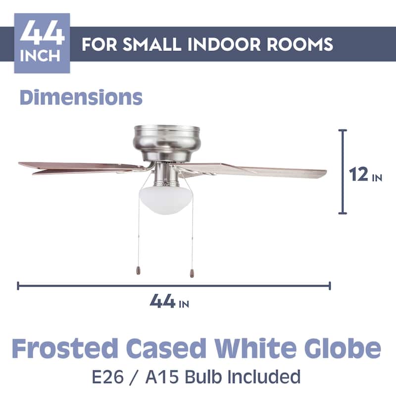 44" Prominence Home Alvina Satin Nickel Traditional Indoor LED Ceiling Fan with Light, Pull Chain