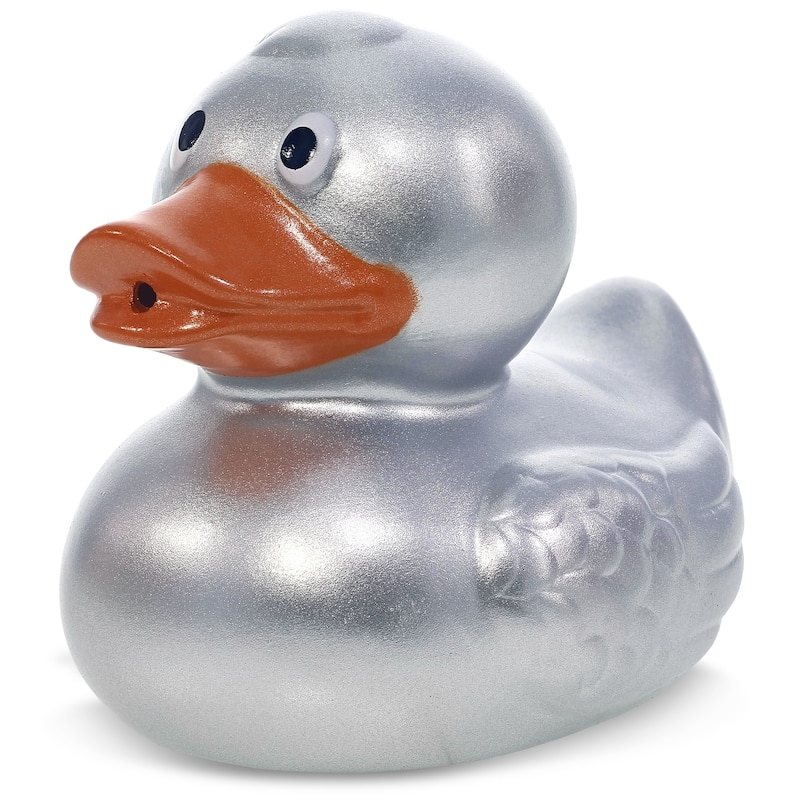 DolliBu Metallic Silver Duck Bath Buddy Squirter For Toddlers - 2.7Lx2.2Wx2.3H inches