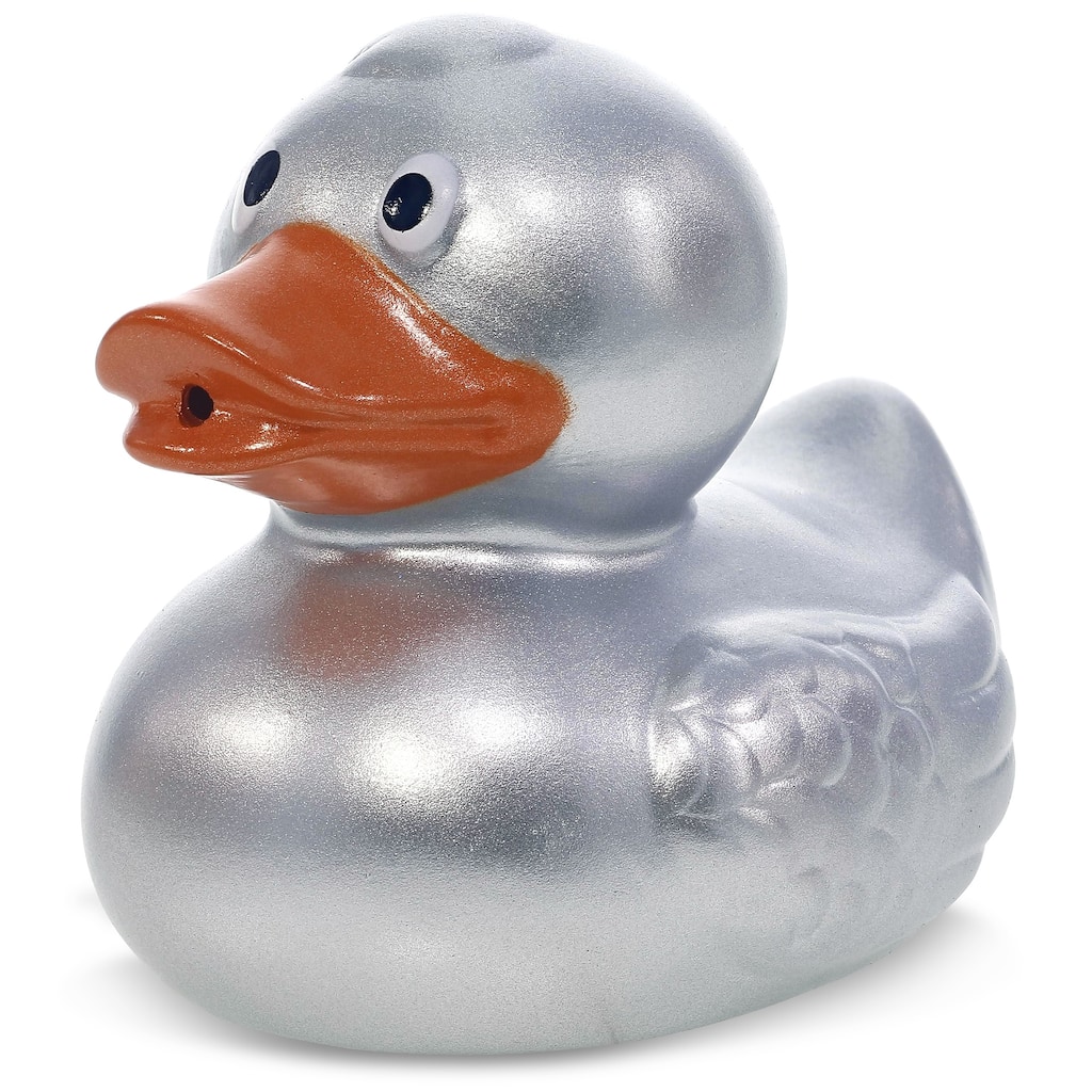 DolliBu Metallic Silver Duck Bath Buddy Squirter For Toddlers - 2.7Lx2.2Wx2.3H inches