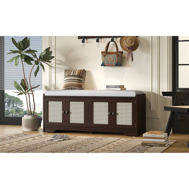 Rustic Entryway Shoe Bench with Removable Cushion