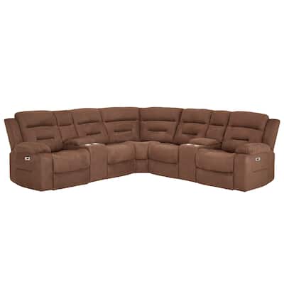 7PCS, 2 Power Recliners, Fabric Reclining Sectional with Power Headrest & Lumber