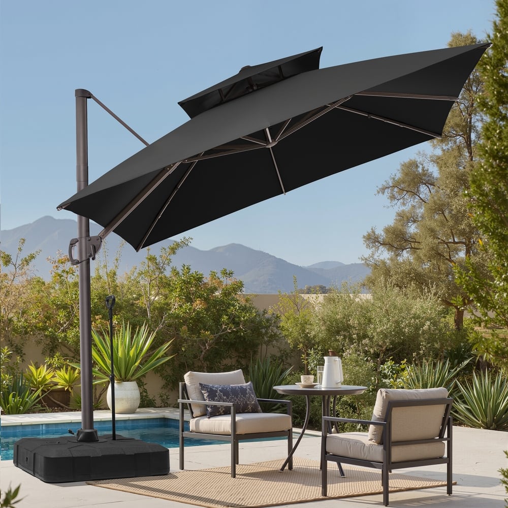 Outdoor 10 x 10ft Square Double Top Patio Cantilever Umbrella with Base