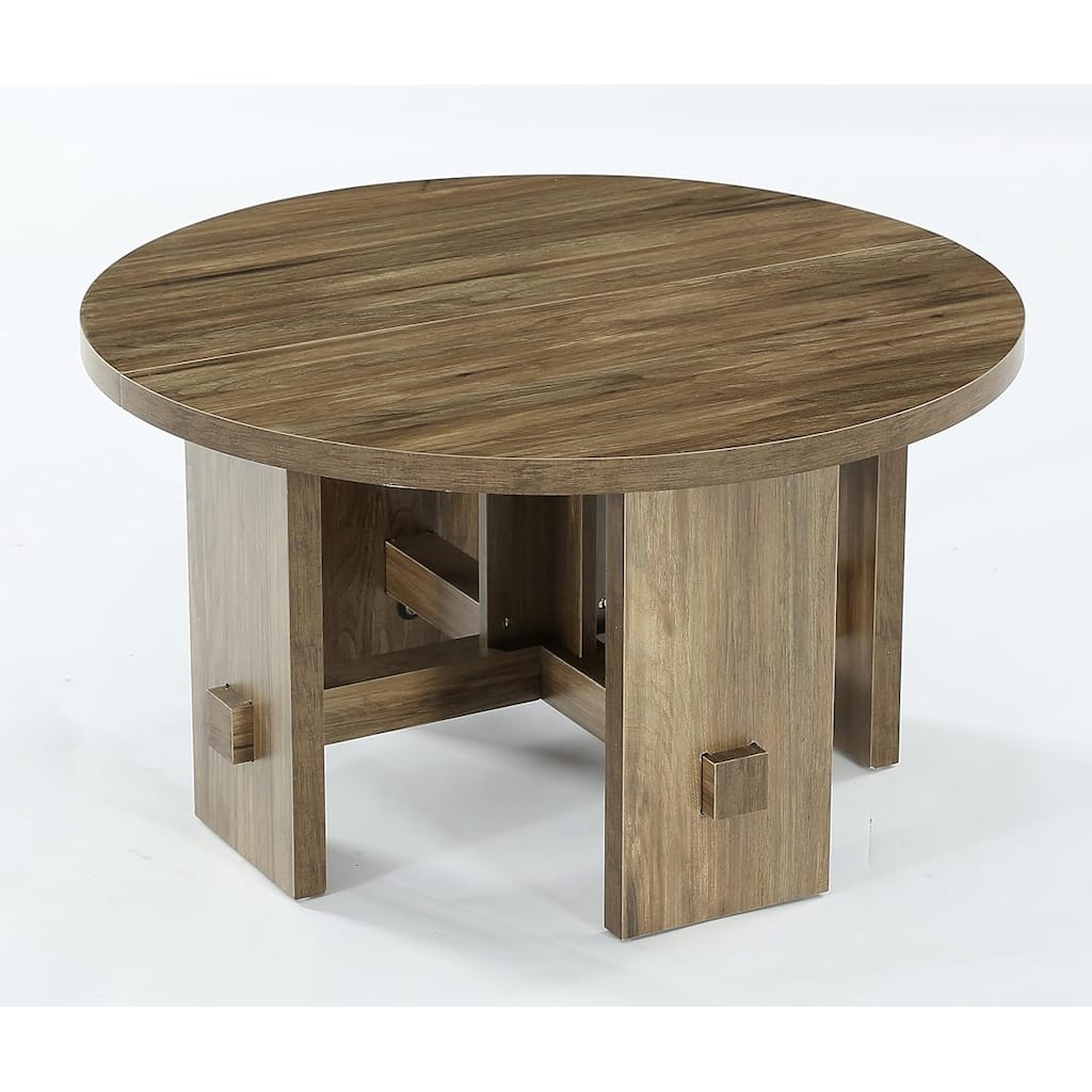 31.5-Inch Round Coffee Table with Pedestal for Living Room