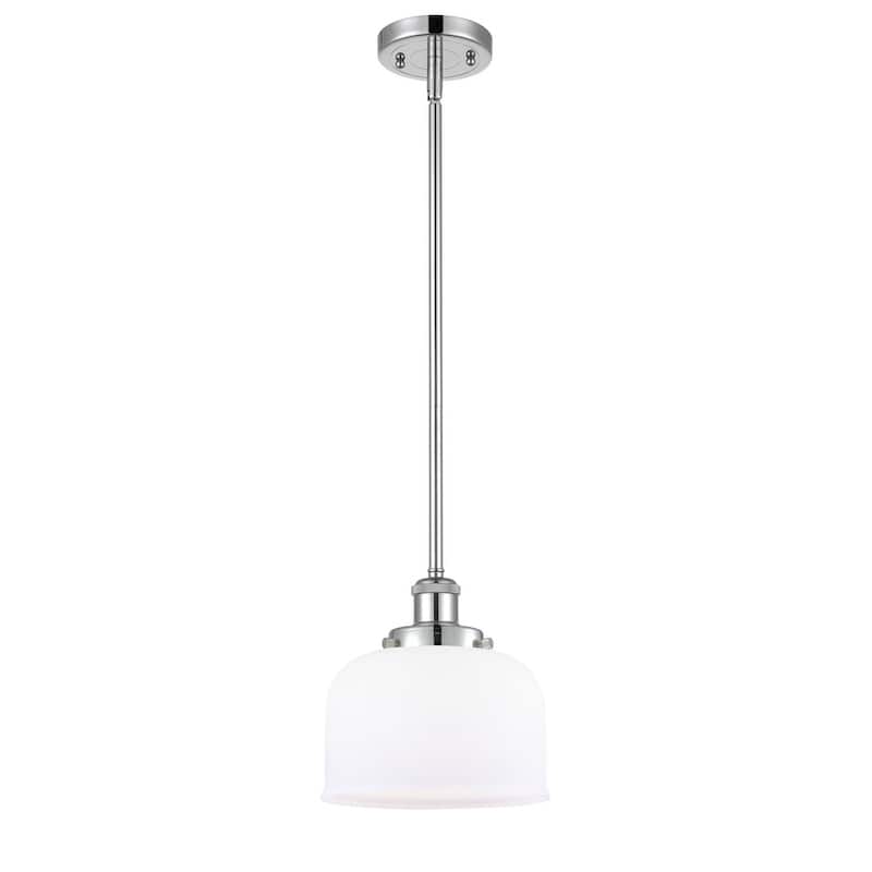 Innovations Lighting Large Bell 8" Wide Mini Pendant - Rod Hung - Polished Chrome / Matte White