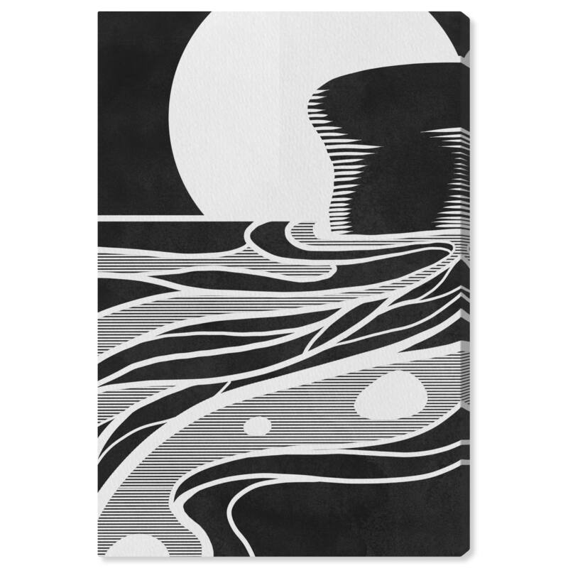 Wynwood Studio Canvas Abstract Moon lit Tide Black and Mid-Century Modern Wall Art Canvas Print