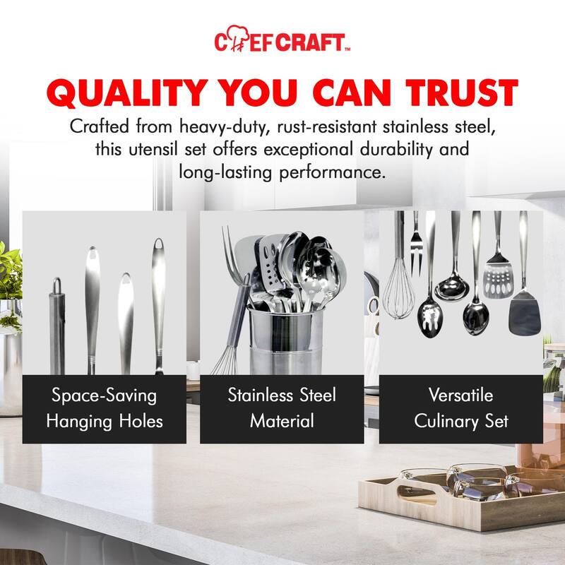 Chef Craft 8-Piece Stainless Steel Kitchen Utensils Set with Utensil Holder