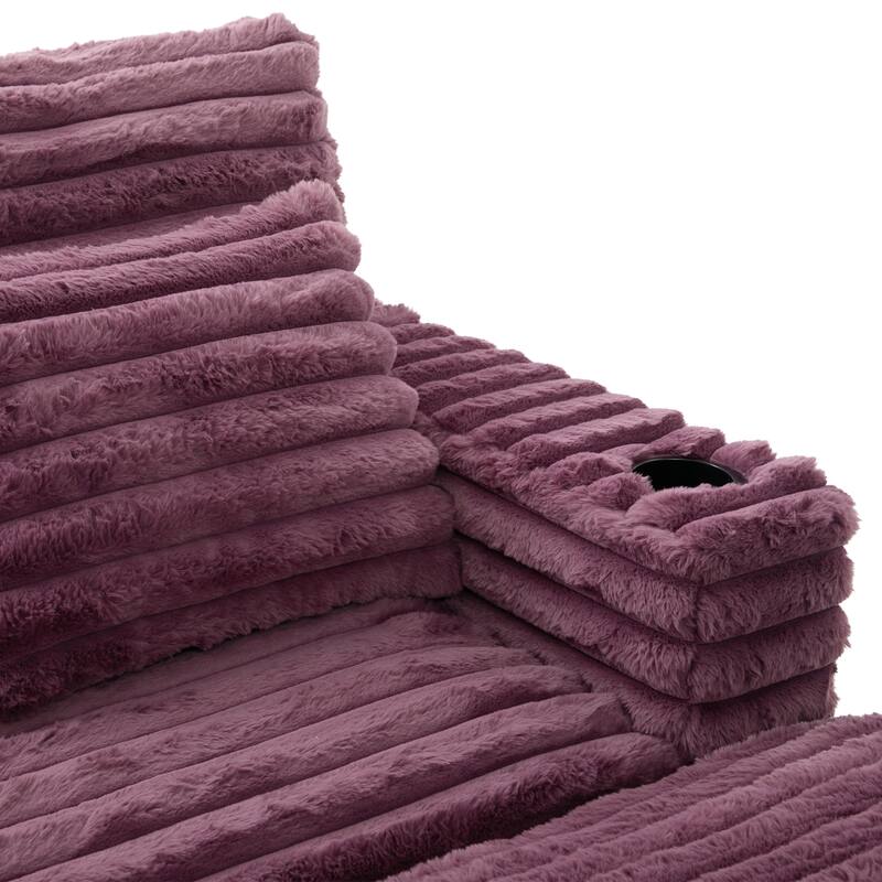 Oversized Double Chaise Lounge Sofa, Living Room 2 Seater Sofa Upholstered Sleeper Sofa Bed Daybed with USB Ports & Cup Holders