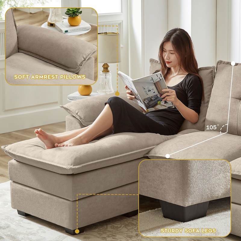 3-Piece Living Room Sectional Sofa Set with Chair and Ottoman