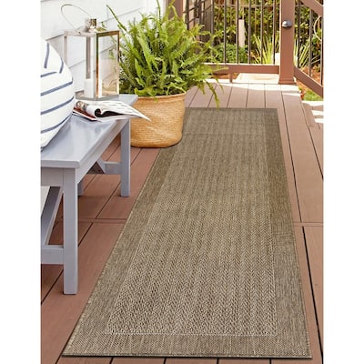World Rug Gallery Contemporary Bordered Weather Resistant Reversible Indoor/Outdoor Area Rug