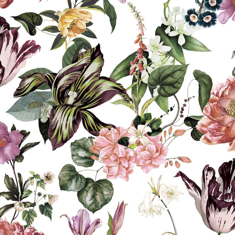 Galerie Wallcoverings Flora Floral Rhapsody Vinyl on Non-woven Matte Wallpaper Roll - 33 feet x 21 inches - White