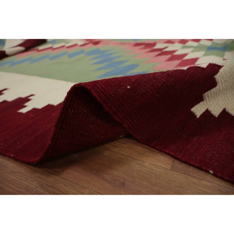Hand Woven Oriental 100% Wool Carpet Southwestern Tribal Multi-Colored Kilim Area Rug - 9' 0'' X 6' 3''
