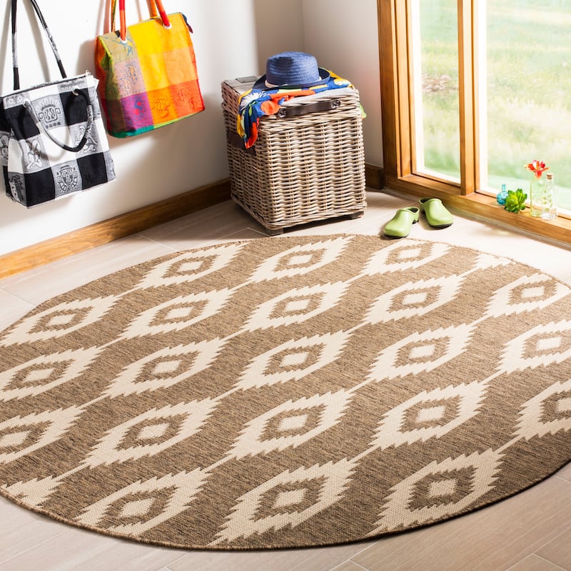 SAFAVIEH Linden Seda Indoor/ Outdoor Waterproof Patio Backyard Rug - 6'7" Round - Cream/Beige