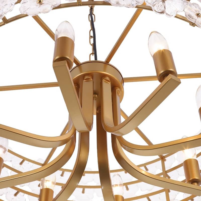 Mid-Century 8-Light Glass Blossom Round Cage Chandelier 25.6 in