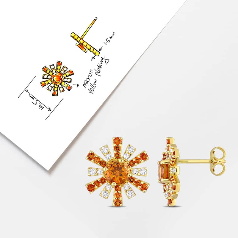 Miadora 1 5/8ct TGW Madeira Citrine and White Topaz Earrings 18k Yellow Silver