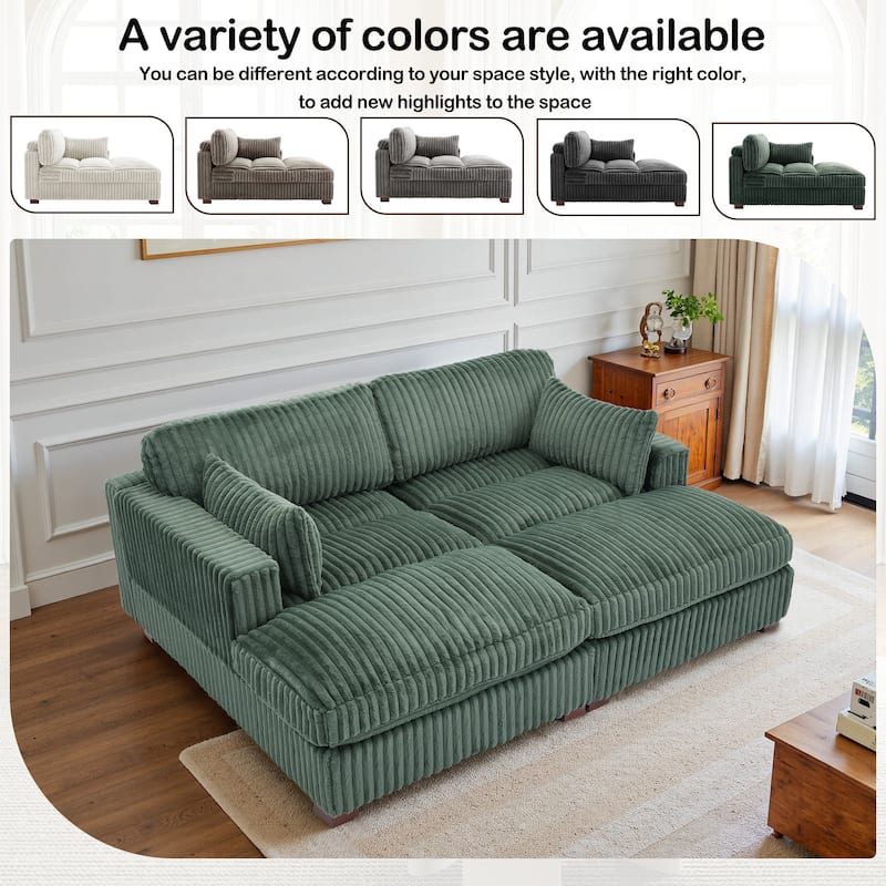 82" W Plush Corduroy Modular Sectional Sofa Chaise Lounge