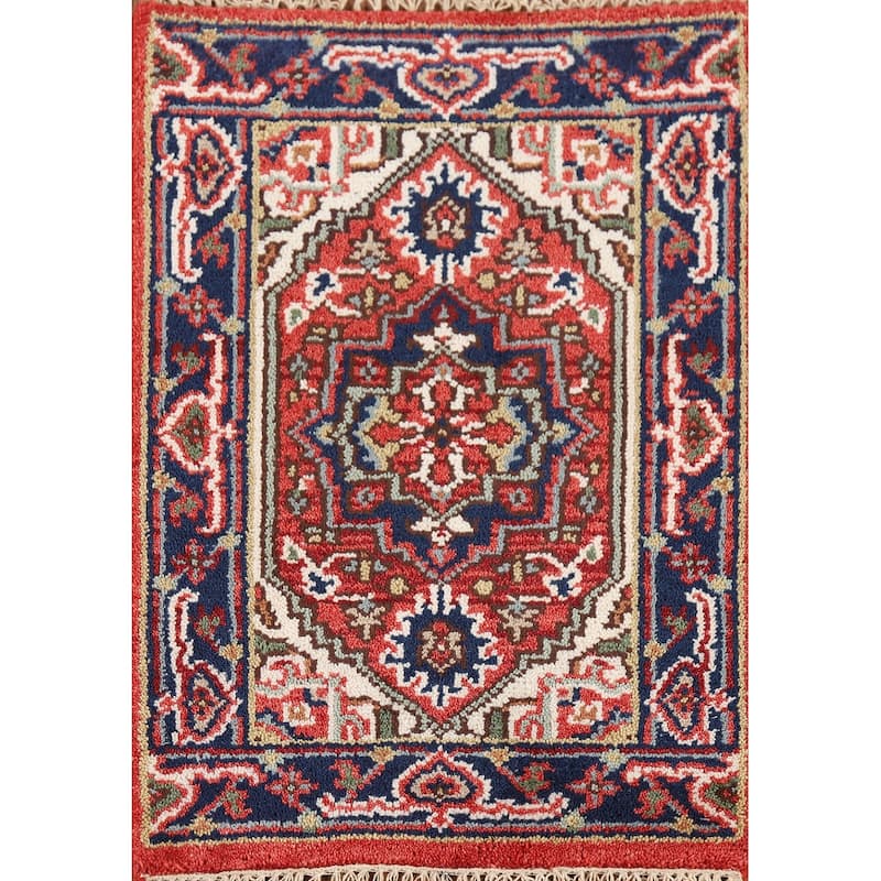 Geometric Heriz Serapi Accent Rug Hand-Knotted Foyer Wool Carpet - 2'0" x 3'0"