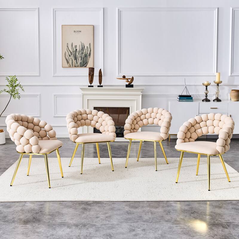 Set of 2, Velvet Dining Chairs with Metal Legs, Modern Accent Chairs for Dining Room & Kitchen