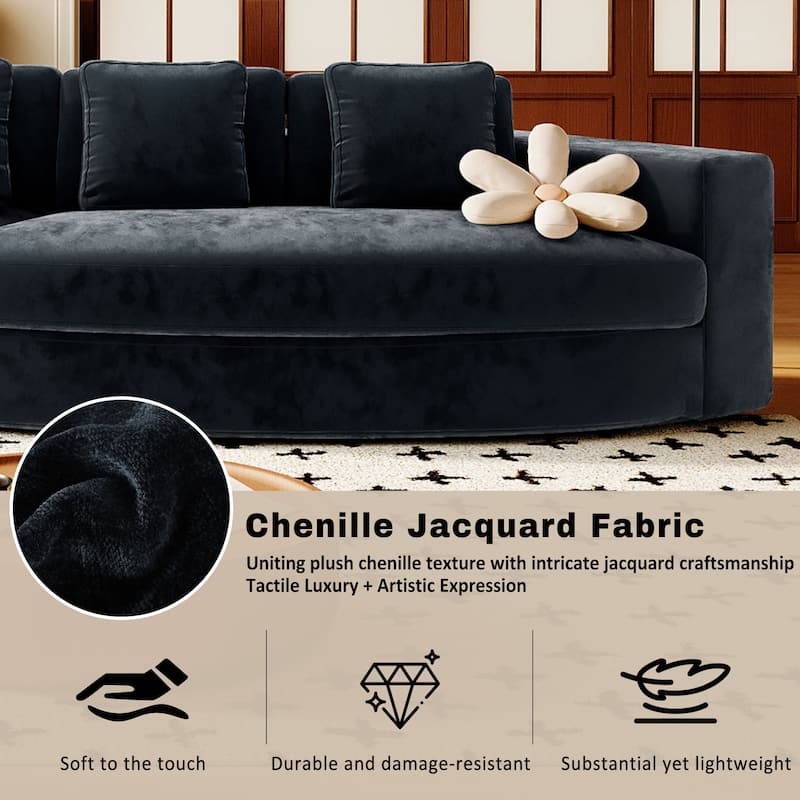 115.7" Chenille Modular Sofa Set with Curved Design - 4-Seater and 5 Cushions (No Assembly Required)