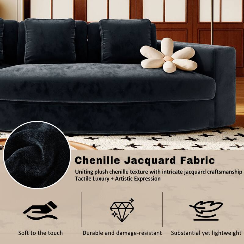 115.7" Pure Foam 2-Piece 4-Seater Sofa Set, Navy Blue Chenille Jacquard, Curved, No Assembly, for Living & Bedroom