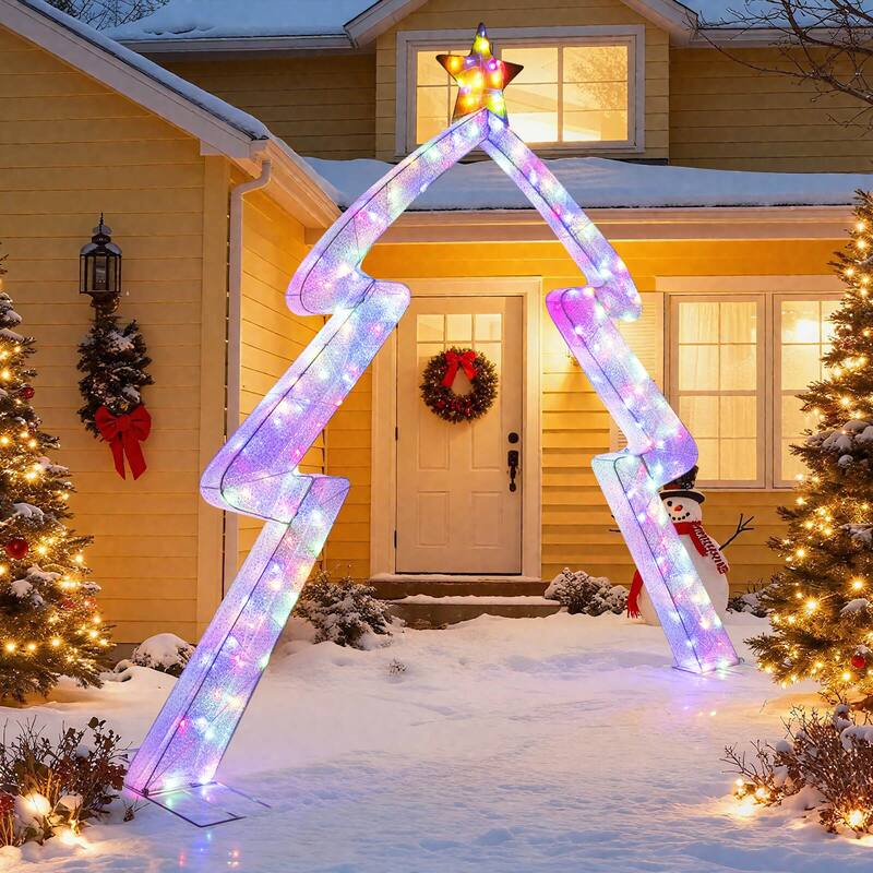 Costway 8.8 FT Christmas Tree-shaped Archway with Top Star, Adjustable - as pic shows - See Details
