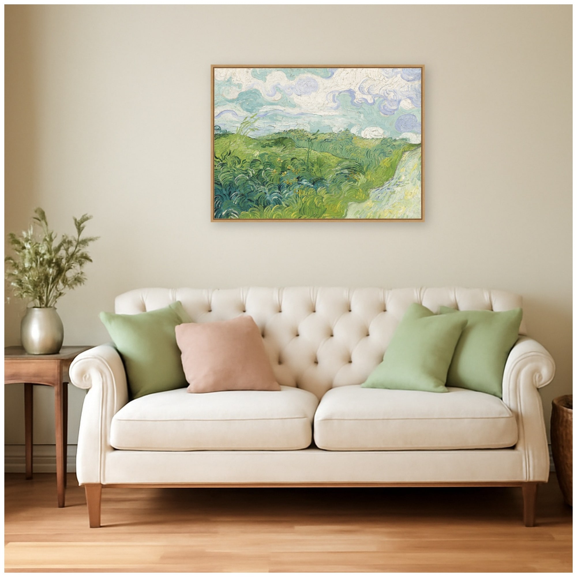 Kate and Laurel Green Wheat Fields Van Gogh by Nostalgia Prints Framed Canvas Wall Art Print