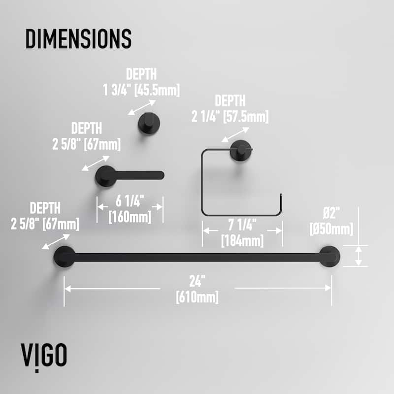 VIGO Arden 4-Piece Bathroom Hardware Accessory Set with 24 in. Towel Bar, Toilet Paper Holder, Hand Towel Holder, Hook