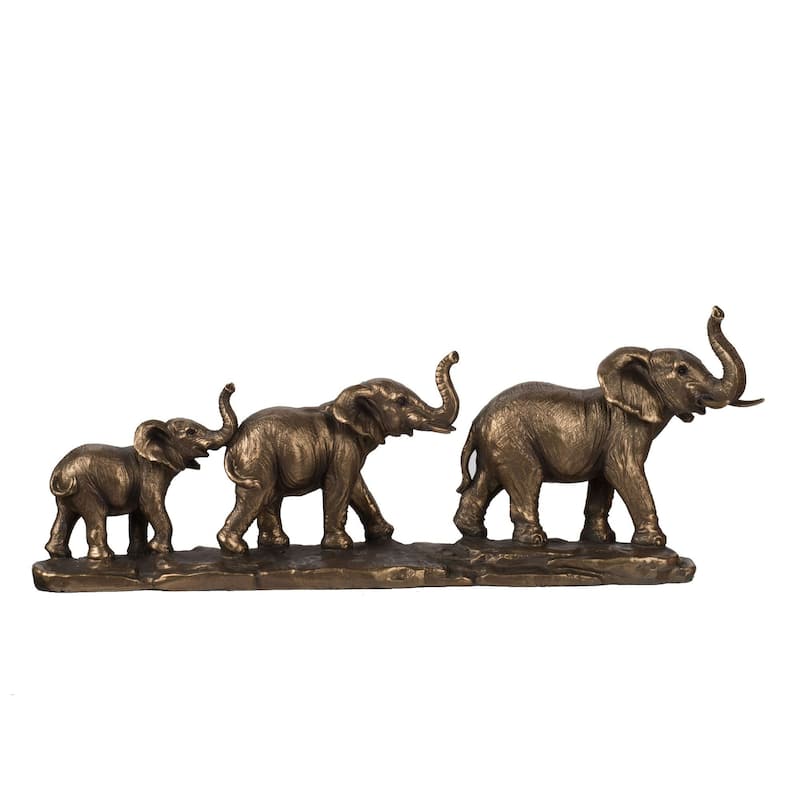 Elephant Family Figurine Statue - 18" - Bronze Finish