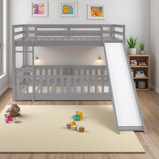 Twin over Twin Solid Wood Bunk Bed, Slide & Ladder - Bed Bath & Beyond ...
