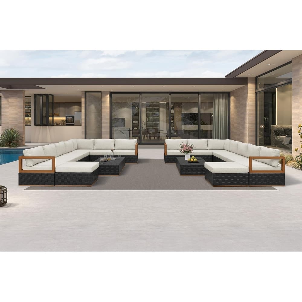 PURPLE LEAF GLFSF Black sofa with white seat Outdoor Couch for Yard Porch Deck Patio Conversation Sets