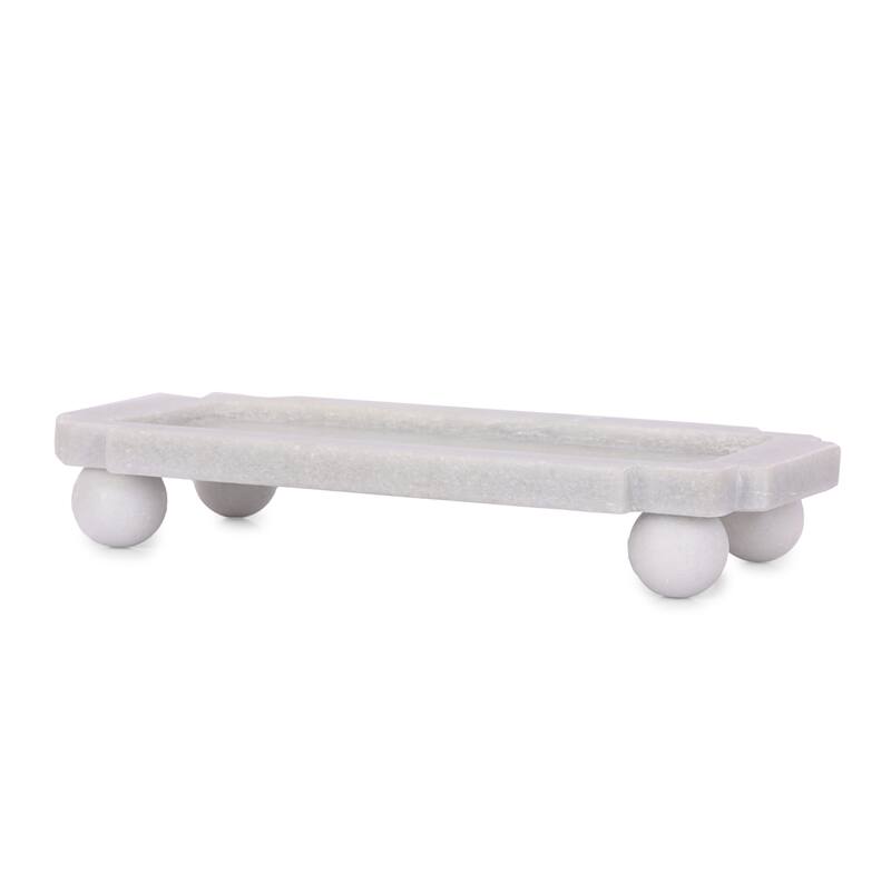 Modern Marble Tray with Elevated Base and Rounded Feet - 2" White - 13" x 7.25" x 2"