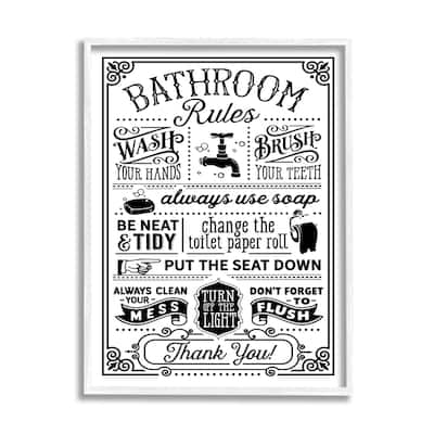 Stupell Vintage Style Bathroom Rules Diagram List Border Framed Wall Art, Design by Lettered and Lined - Black