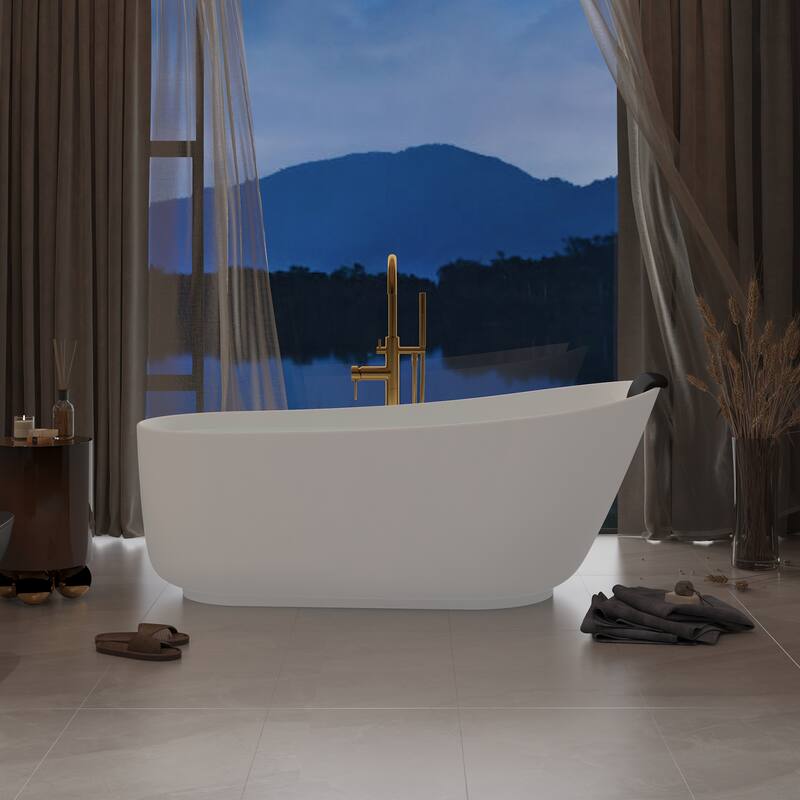 CASAINC Resin Stone Solid Surface Soaking Stand Alone Bathtub Freestanding Bathtub in Matte White
