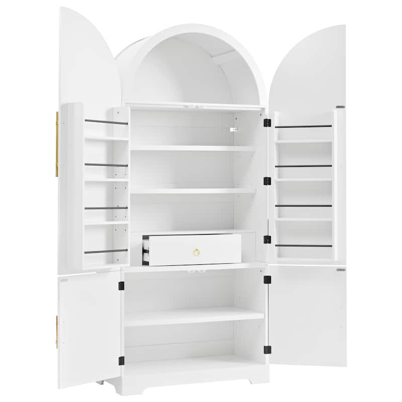 72" Arched Pantry Cabinet with 8 Shelves, Hidden Drawer for Kitchen, Dining & Bathroom