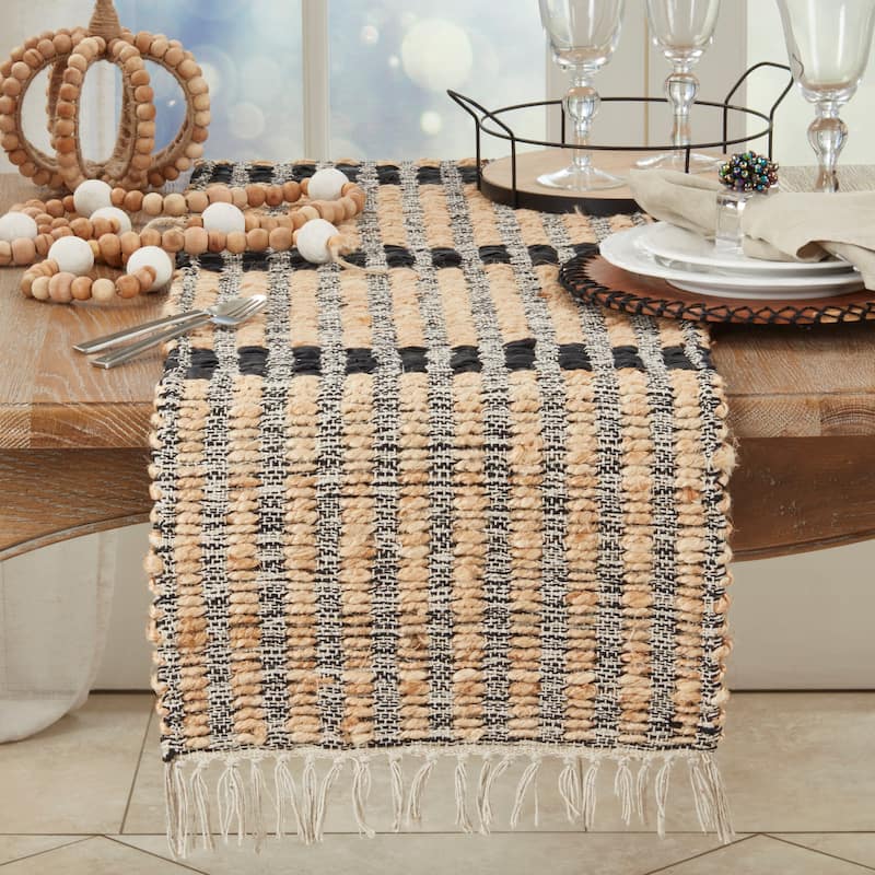 Textured Bold Stripe Fringe Table Runner - 16"x72"