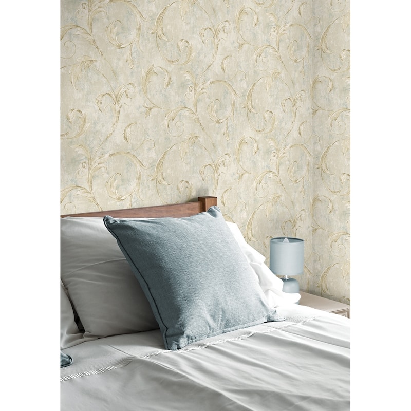 Seabrook Designs Creswell Scroll Unpasted Wallpaper